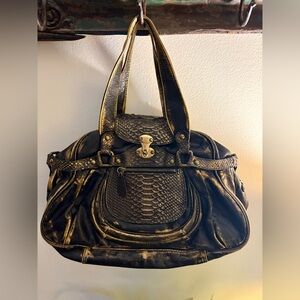 Abaco gold and black distressed snakeskin embossed leather doctor’s bag